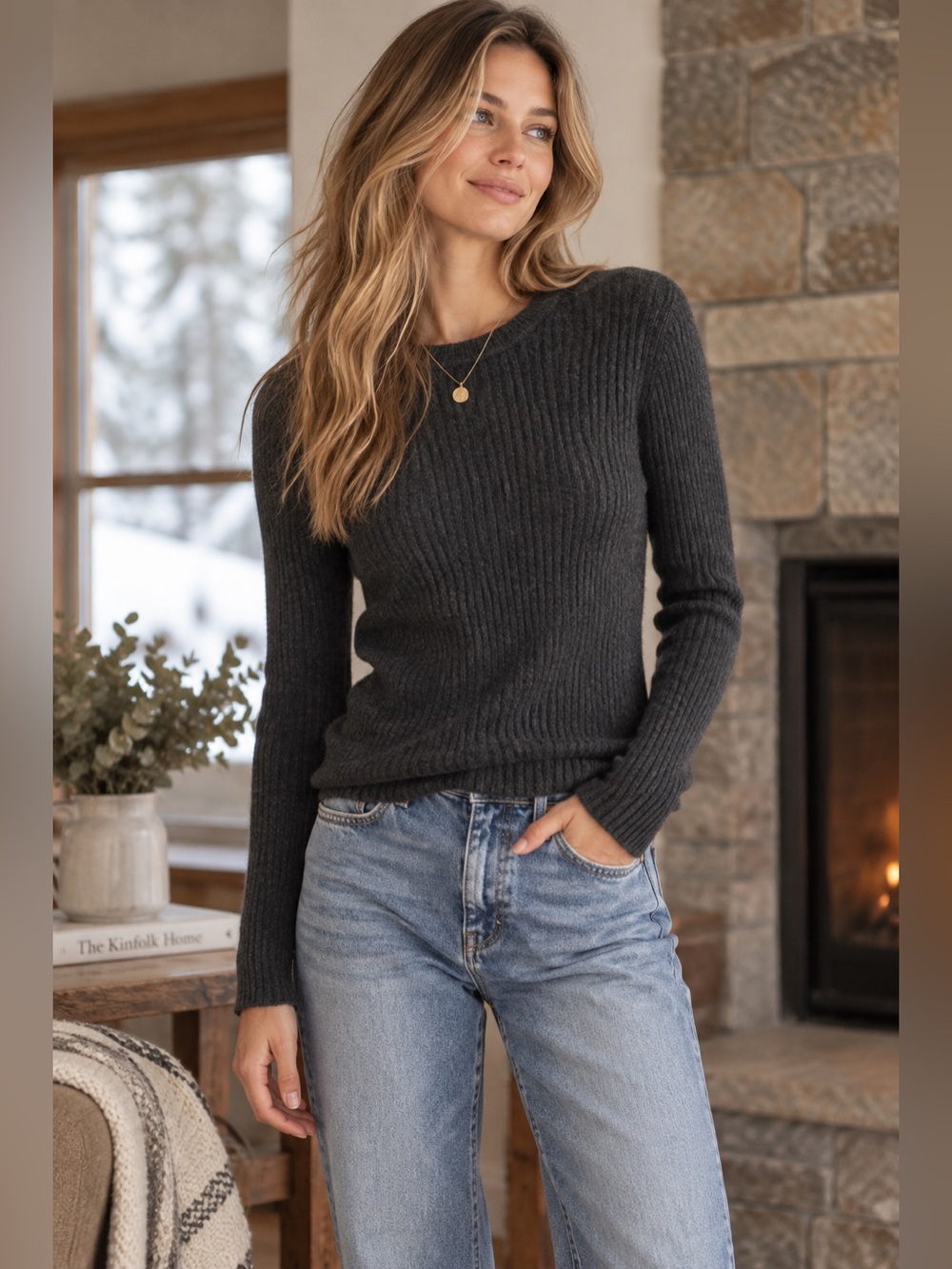 27 Miles Gray Cashmere Ribbed Sweater Women's Small